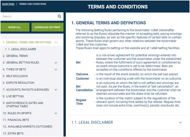 1xbet Terms and Conditions